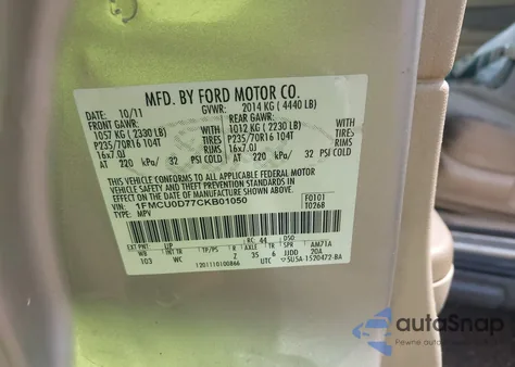 2012 Ford Escape Xlt from USA, damaged, VIN 1FMCU0D77CKB01050